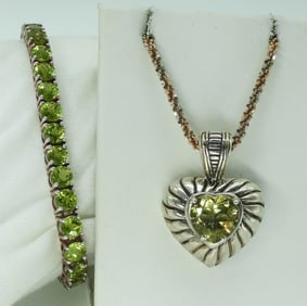 Green Peridot 925 Bracelet & Necklace