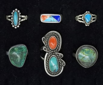 6 Sterling Turquoise Rings
