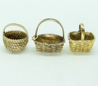 3 Sterling Gold Tone Tiny Baskets