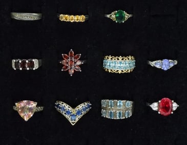 11 Sterling Gemstone Fashion Rings