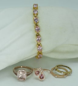 Pink CZ Gold Tone Sterling Jewelry