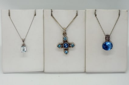 Blue Topaz & Aquamarine Sterling Necklaces