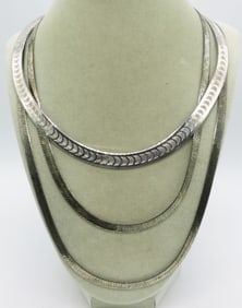 3 Vintage Sterling Herringbone Necklaces