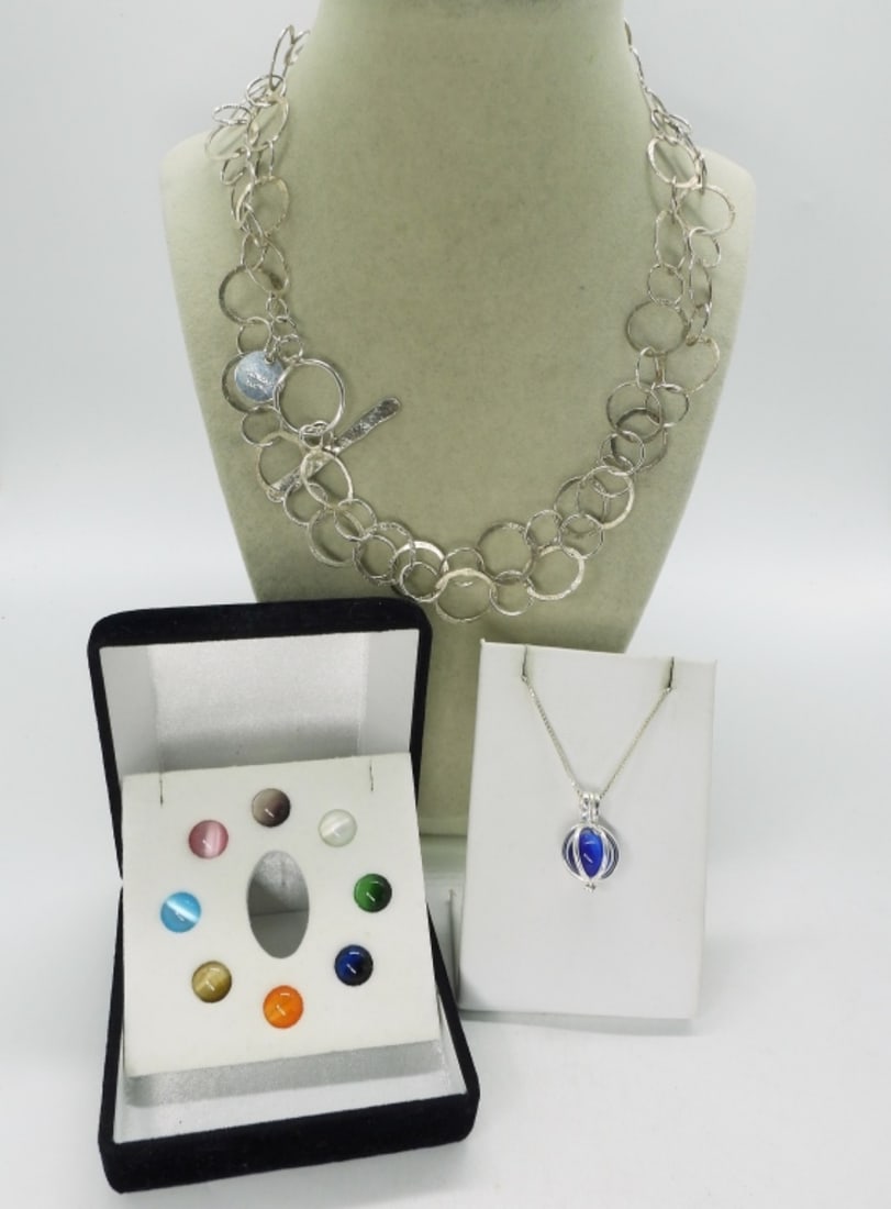 Colorful Cats Eye Necklace & More 925 (1 of 1)