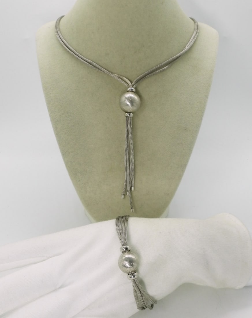 Matching Sterling Multi Strand Necklace Set: Matching sterling multi strand necklace, 18". Matching bracelet, 8". Necklace has a broken, welded spot. See Photos. (22.9 dwt)