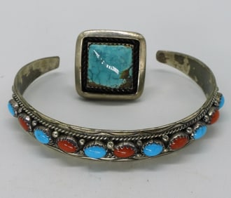 Turquoise & Sterling Cuff Bracelet & Ring