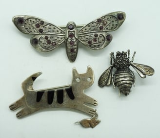 3 Sterling Animal Brooches