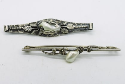 2 Vintage 925 Freshwater Pearl Pins