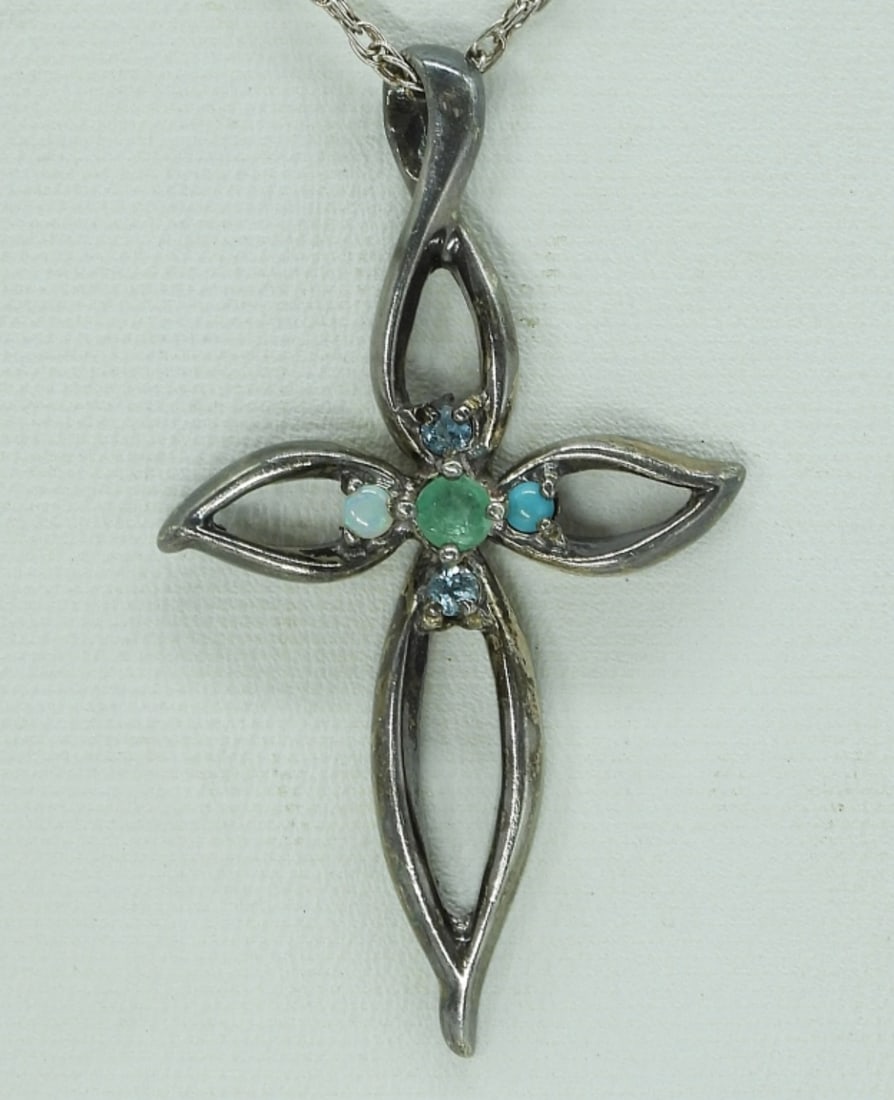 4 Sterling Cross Pendants & One Chain - 2