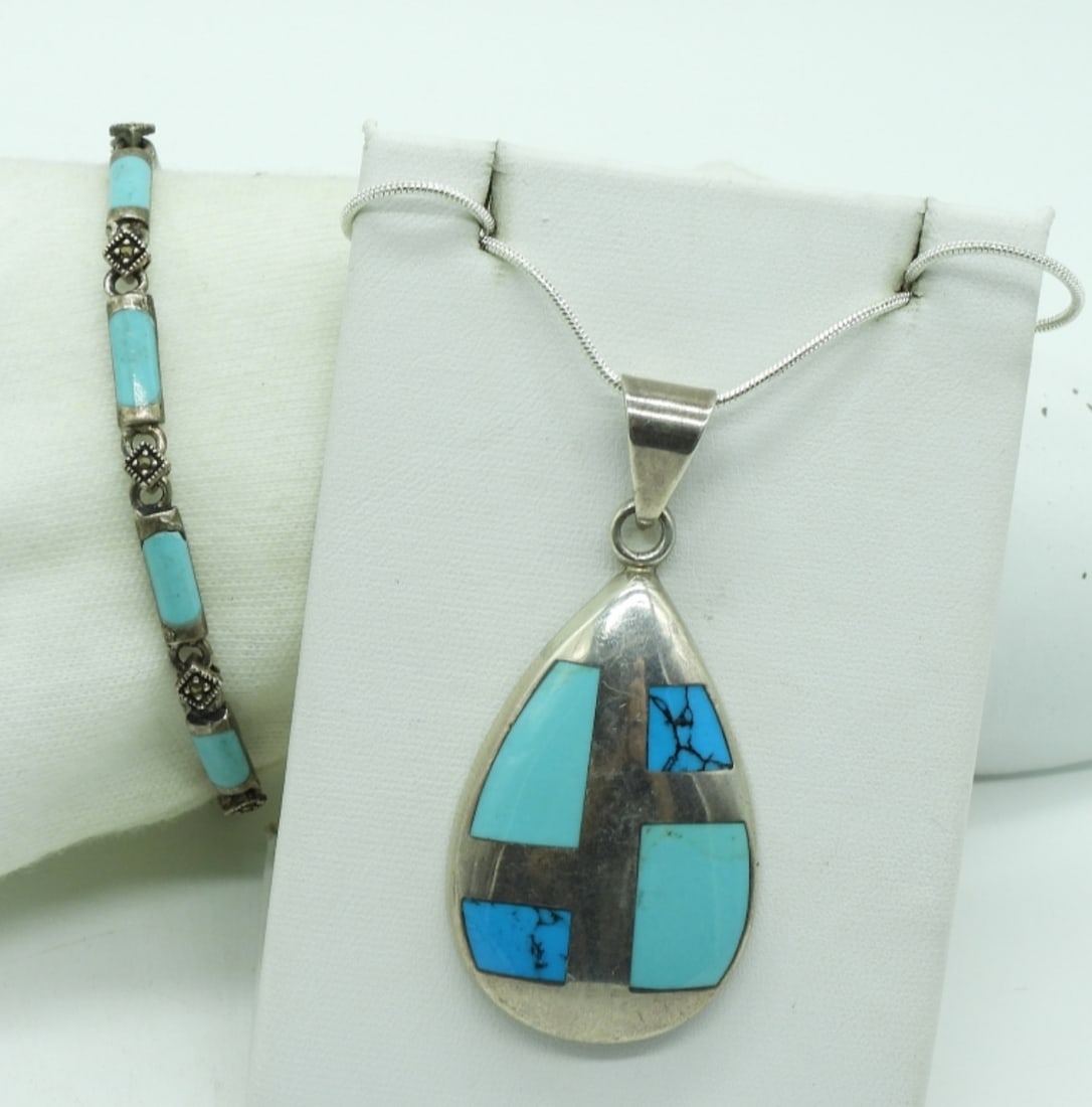 Sterling Turquoise Necklace & Bracelet (1 of 1)