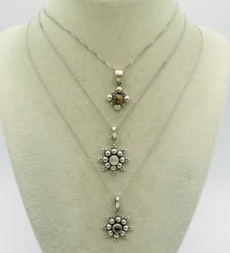 3 Sterling Necklaces with Small Gemstones