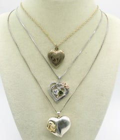 3 Sterling Heart Shaped Necklaces