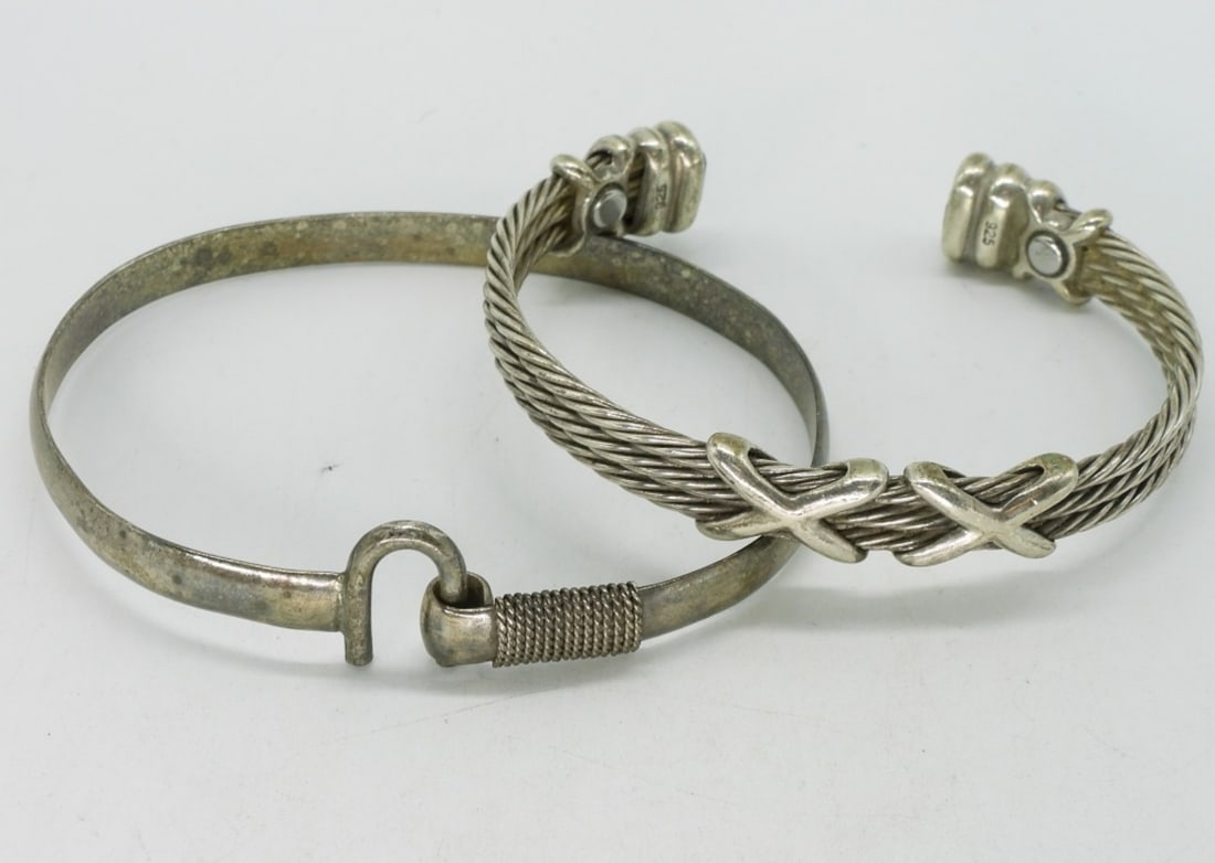 2 Sterling Bracelets, Cuff & Bangle: Two sterling bracelets, 7 - 8". (31.2 dwt)