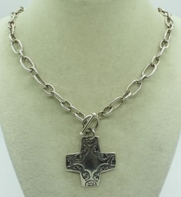 Sterling Cross Toggle Clasp Necklace