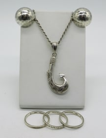 Sterling Fish Hook, Rings & Earrings