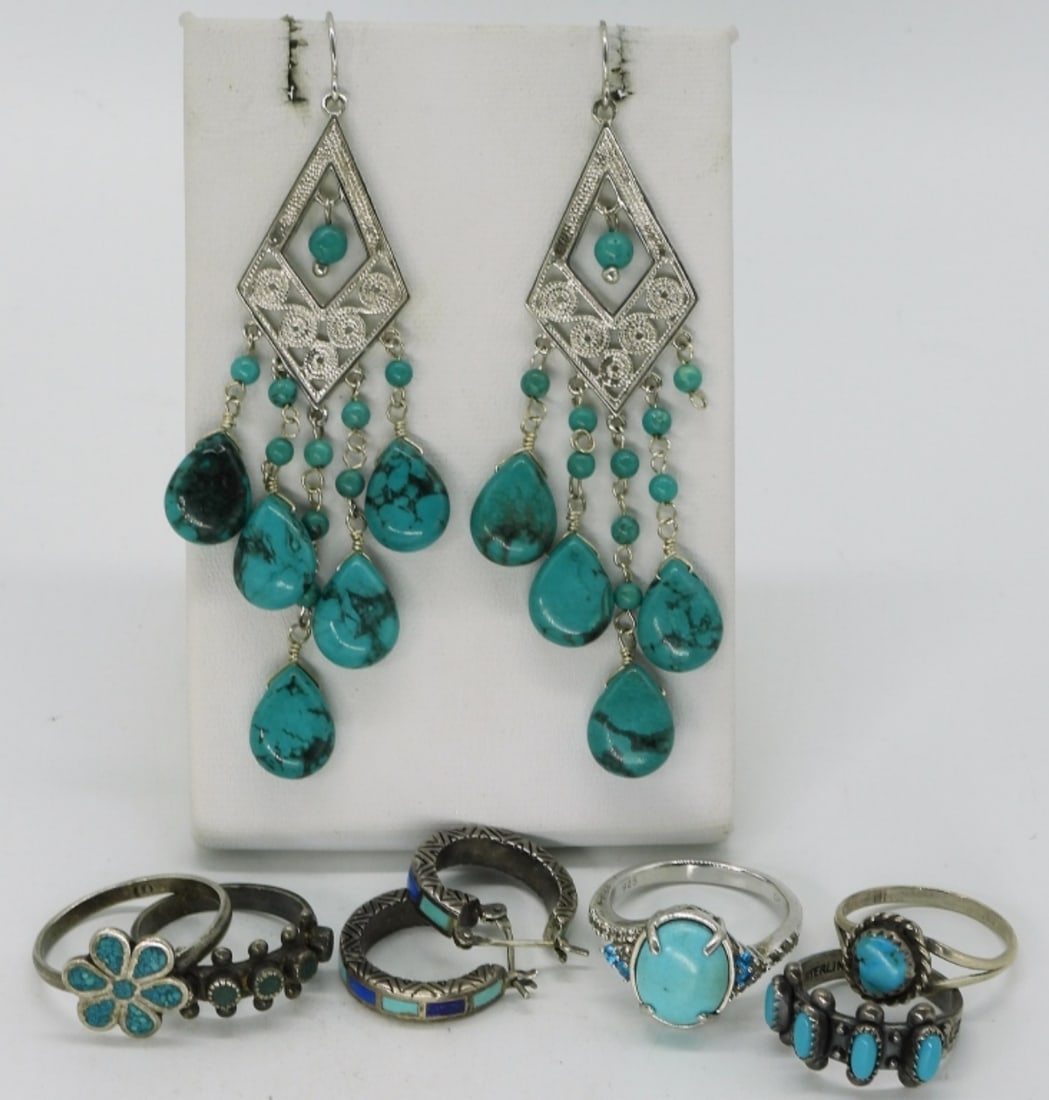 Turquoise Sterling Rings and Earrings (1 of 1)