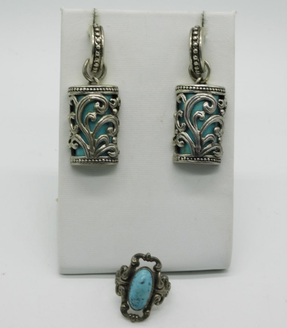 Turquoise Sterling Earrings & Ring (1 of 2)