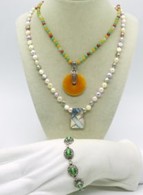 Green Cats Eye 925 Bracelet & Necklaces