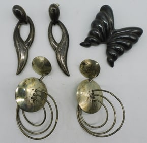 Vintage Sterling Earrings & Brooch