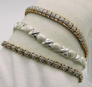 3 Sterling & Gold Tone Fashion Bracelets