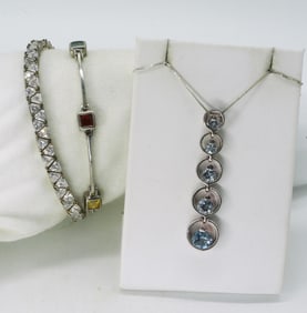 Blue Topaz 925 Necklace & Tennis Bracelets