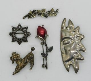 5 Vintage Sterling Brooches