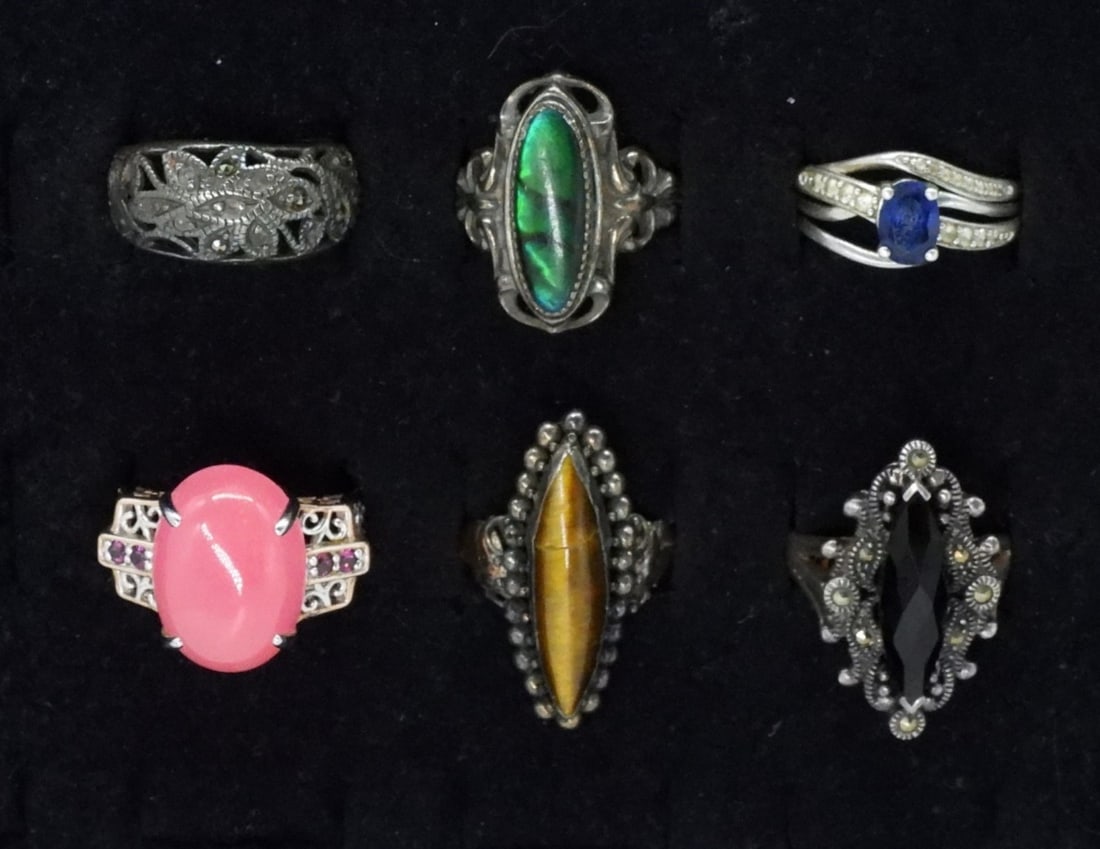 6 Sterling Gemstone Fashion Rings (1 of 2)