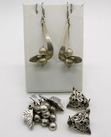 Taxco 925 Earrings and Grape Brooch