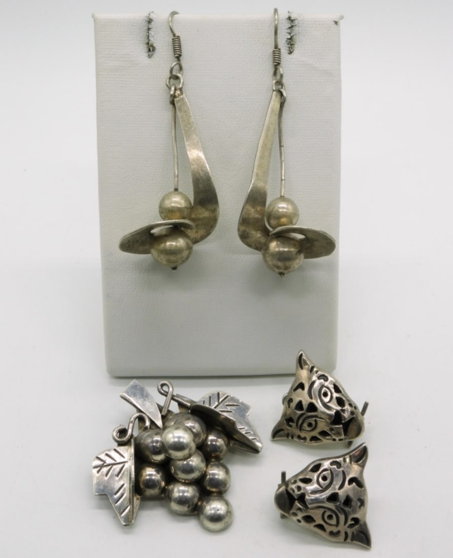 Taxco 925 Earrings and Grape Brooch (1 of 4)