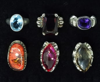 6 Sterling Gemstone Rings
