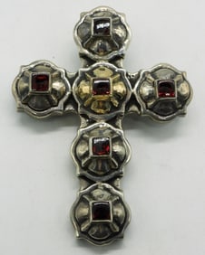 Large Sterling Garnet Cross Pin / Pendant