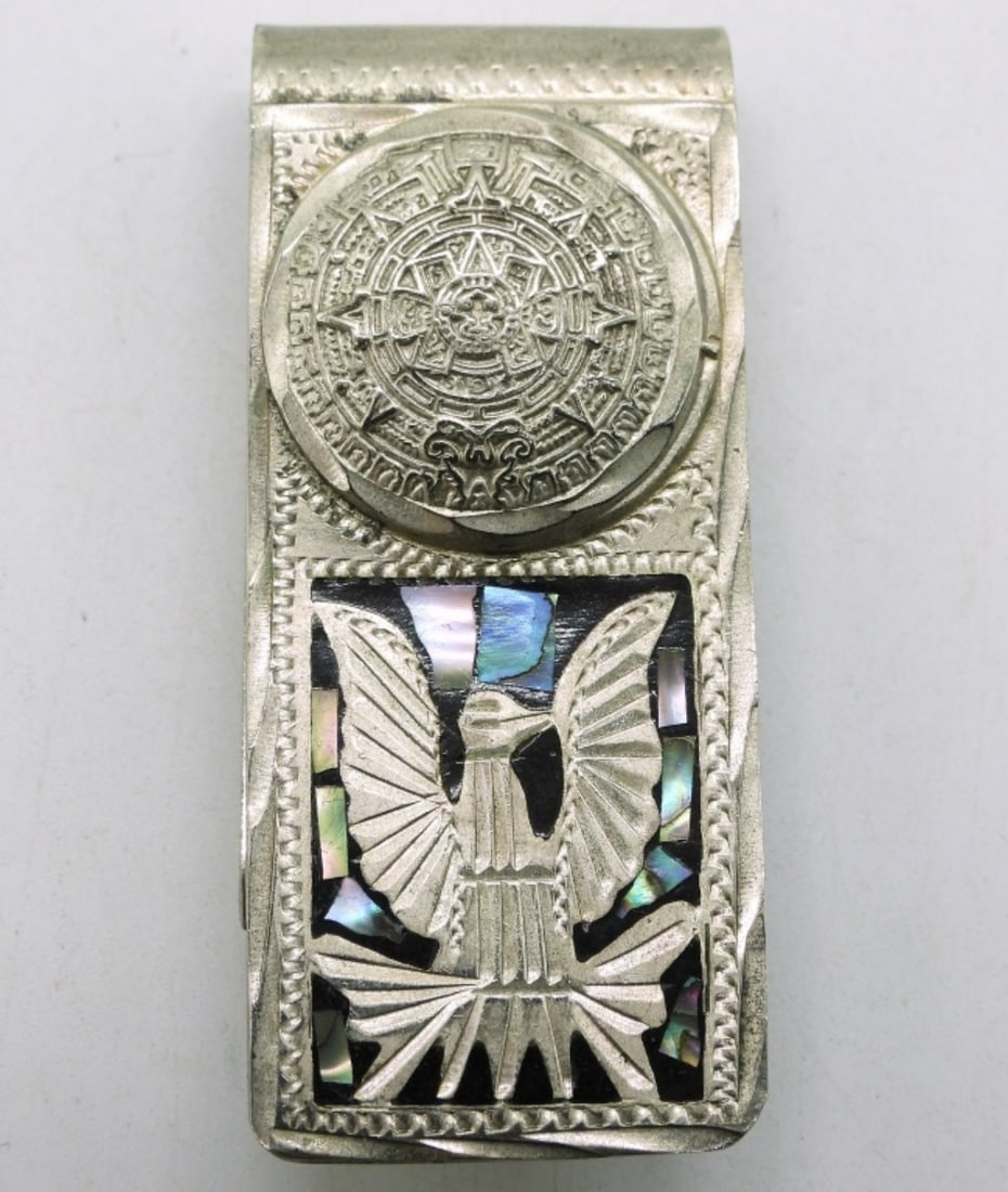 Alpaca Mexico Abalone Money Clip: Vintage, Alpaca Mexico Money Clip with Abalone Inlay. 2.5". (24.2 dwt)