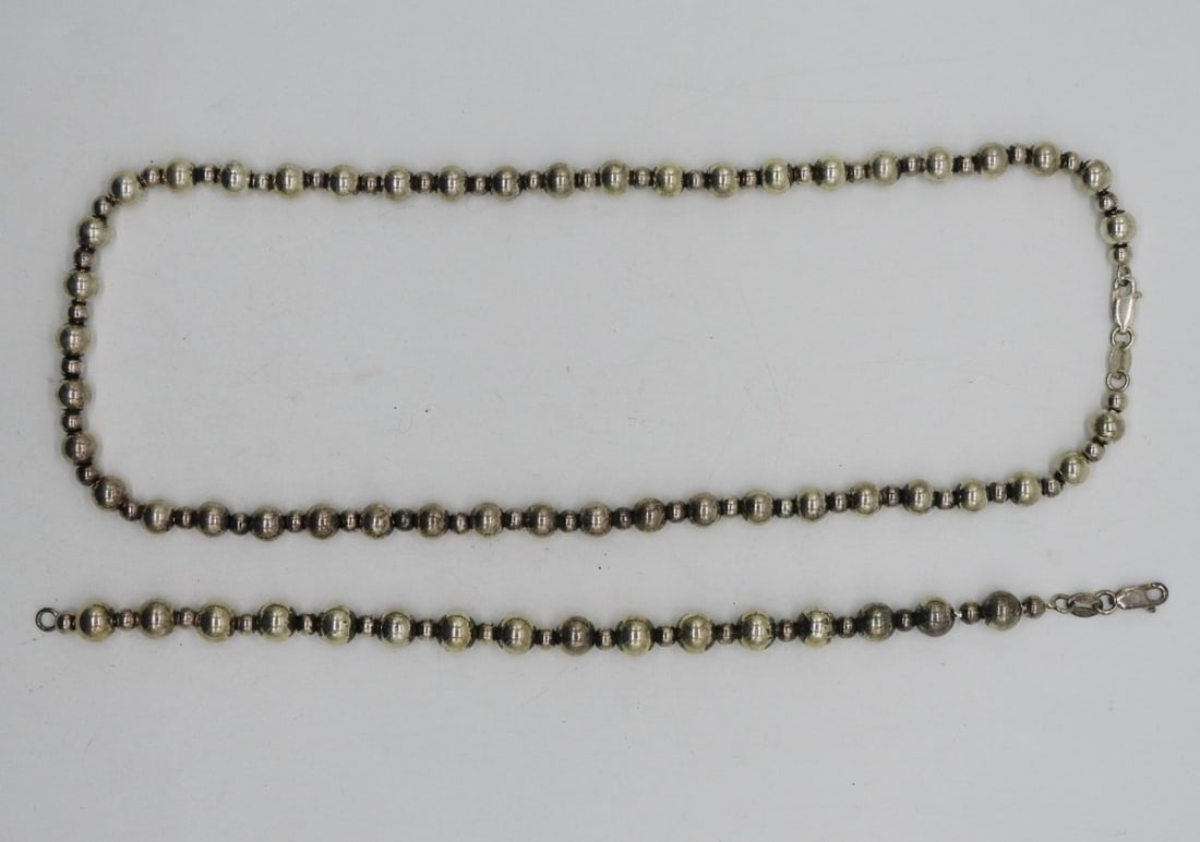 Ball Beaded Sterling Necklace & Bracelet (1 of 1)