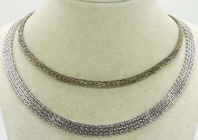 Two Sterling Weave Chain Necklaces