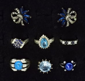 6 Sterling Blue Gemstone Rings & Earrings