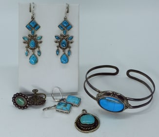 Cute Sterling Turquoise Earrings & Bracelet