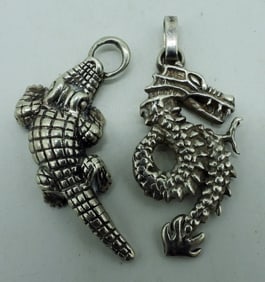 2 Sterling Pendants, Dragon & Alligator