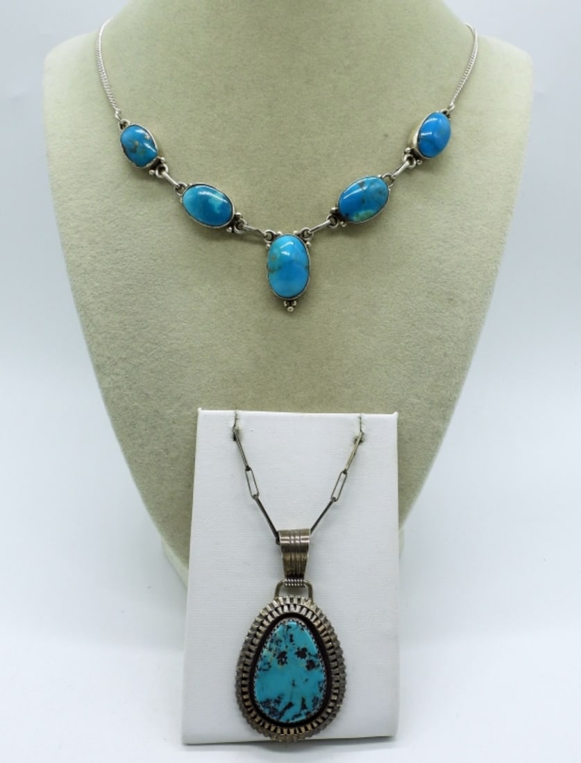 2 Turquoise Sterling Necklaces (1 of 3)