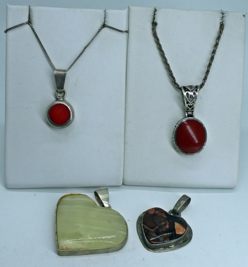 Jasper, Red Coral & Quartz 925 Pendants (1 of 2)