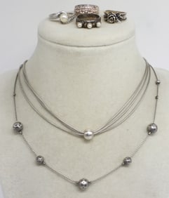 4 Fun Sterling Rings and Two Necklaces