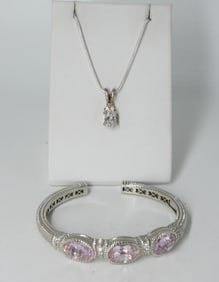 Pink CZ Sterling Bracelet & Cute Necklace