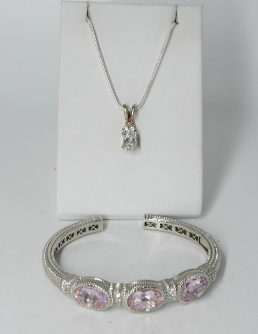 Pink CZ Sterling Bracelet & Cute Necklace (1 of 3)
