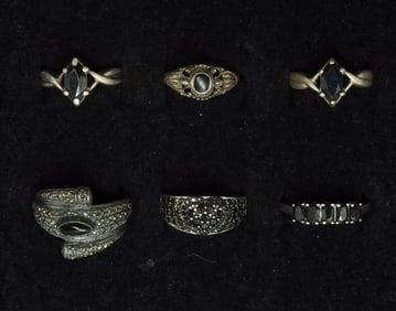 Black Gemstones & Marcasite 925 Rings