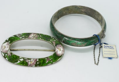 Enameled 925 Bracelet & Shawl Pin