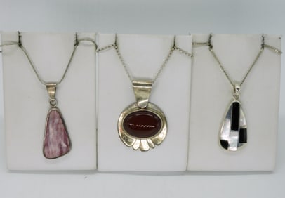 3 Sterling Gemstone Pendant Necklaces