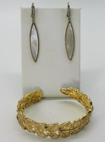 Gold Tone 925 Gemstone Cuff & Earrings
