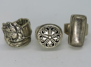 3 Heavy Sterling Fashion Rings
