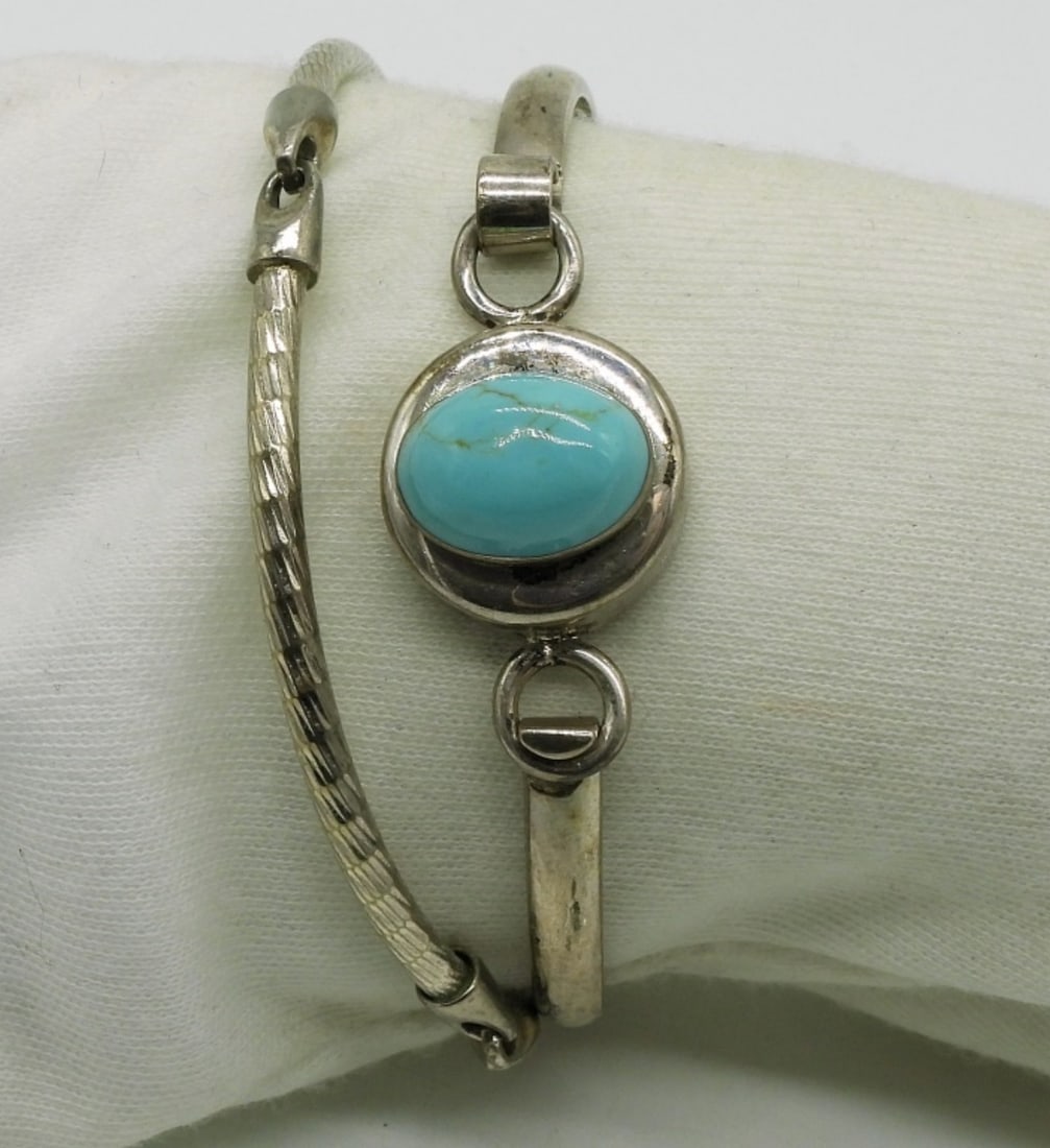 Stunning Sterling Taxco Turquoise Bracelet (1 of 3)