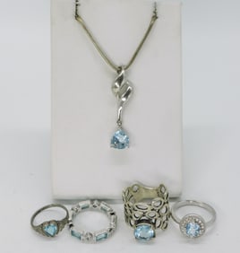 Blue Topaz 925 Rings and Necklace