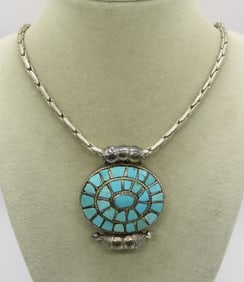 Heavy Vintage Turquoise Sterling Necklace